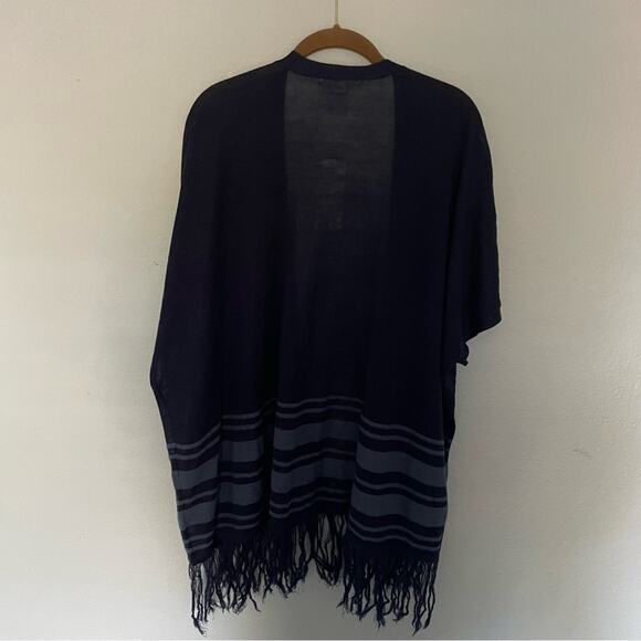 Navy Wrap Sweater Open Cardigan with Fringe Hem NWT - Picture 4 of 6